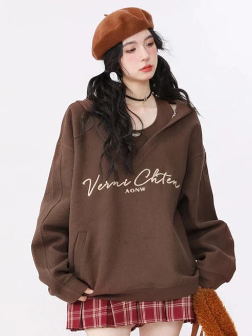 American Retro Sweatshirt Hooded Loose Oversized Two-piece Set