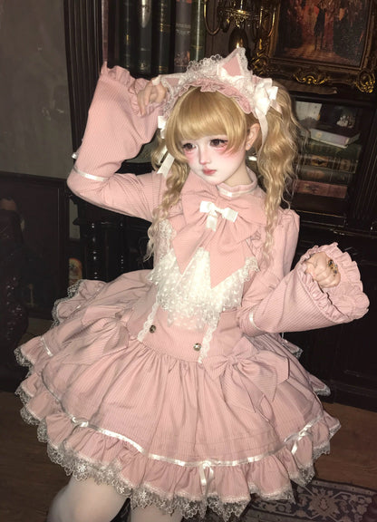 [pre-order Deadline: April 25] Phantom Cat Sweet Ribbon Stripe Lace Bell Sleeve Lolita Dress