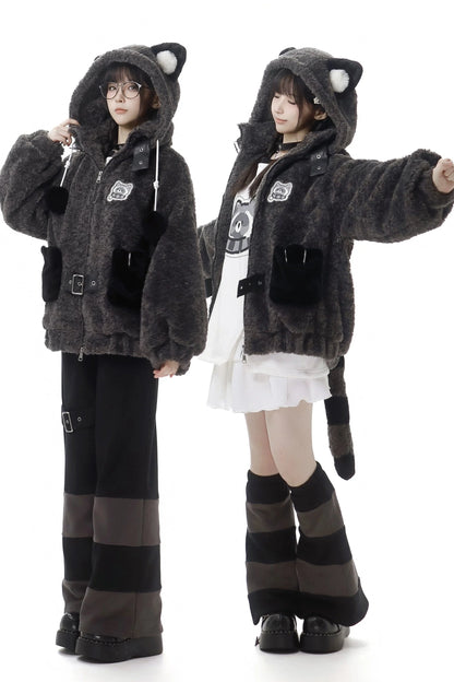 Raccoon Fur Jacket + Sweatshirt + Skirt + Pants + Leg Sleeve