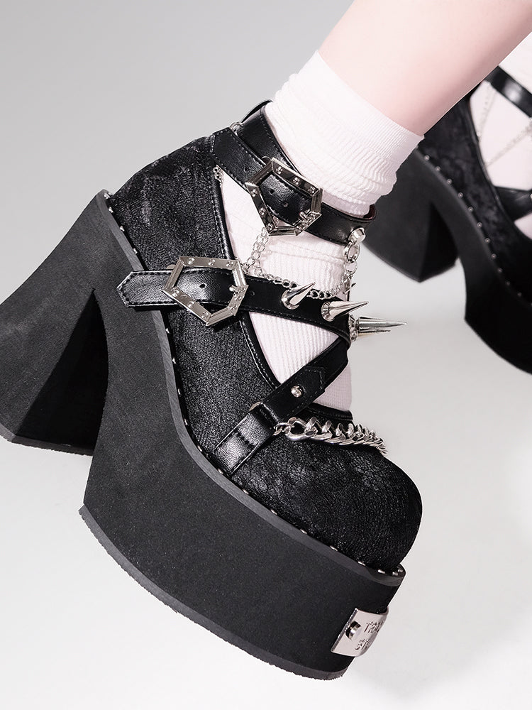Dark Rose Witch Punk Rivet Round Toe Platform Shoes