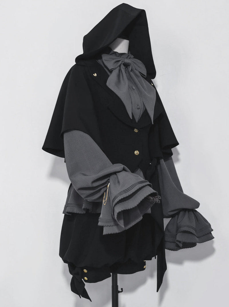 Rabbit Retro Dark Cool Rabbit Ears Hoodie Set [cape Coat / Blouse / Short Pants]