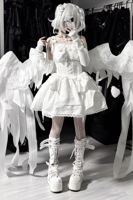 White Gothic Slim Tube Top Skirt Set