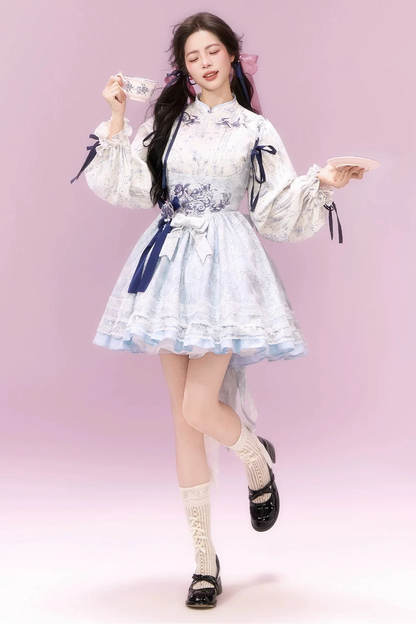 Sweet Chinese-style Dress + Top + Ribbon