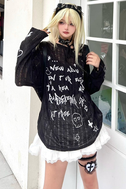 Lazy Style Cross Print Slim Knit Top Set