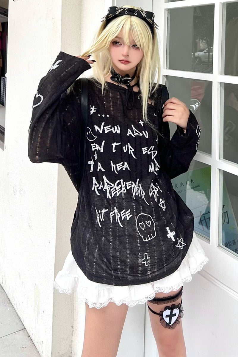 Lazy Style Cross Print Slim Knit Top Set