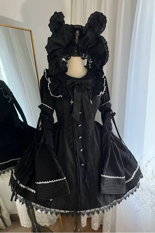 Gothic Doll Striped Lolita Dress + Sleeves