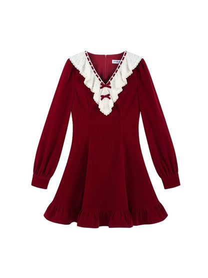 Red Velvet Lace Dress