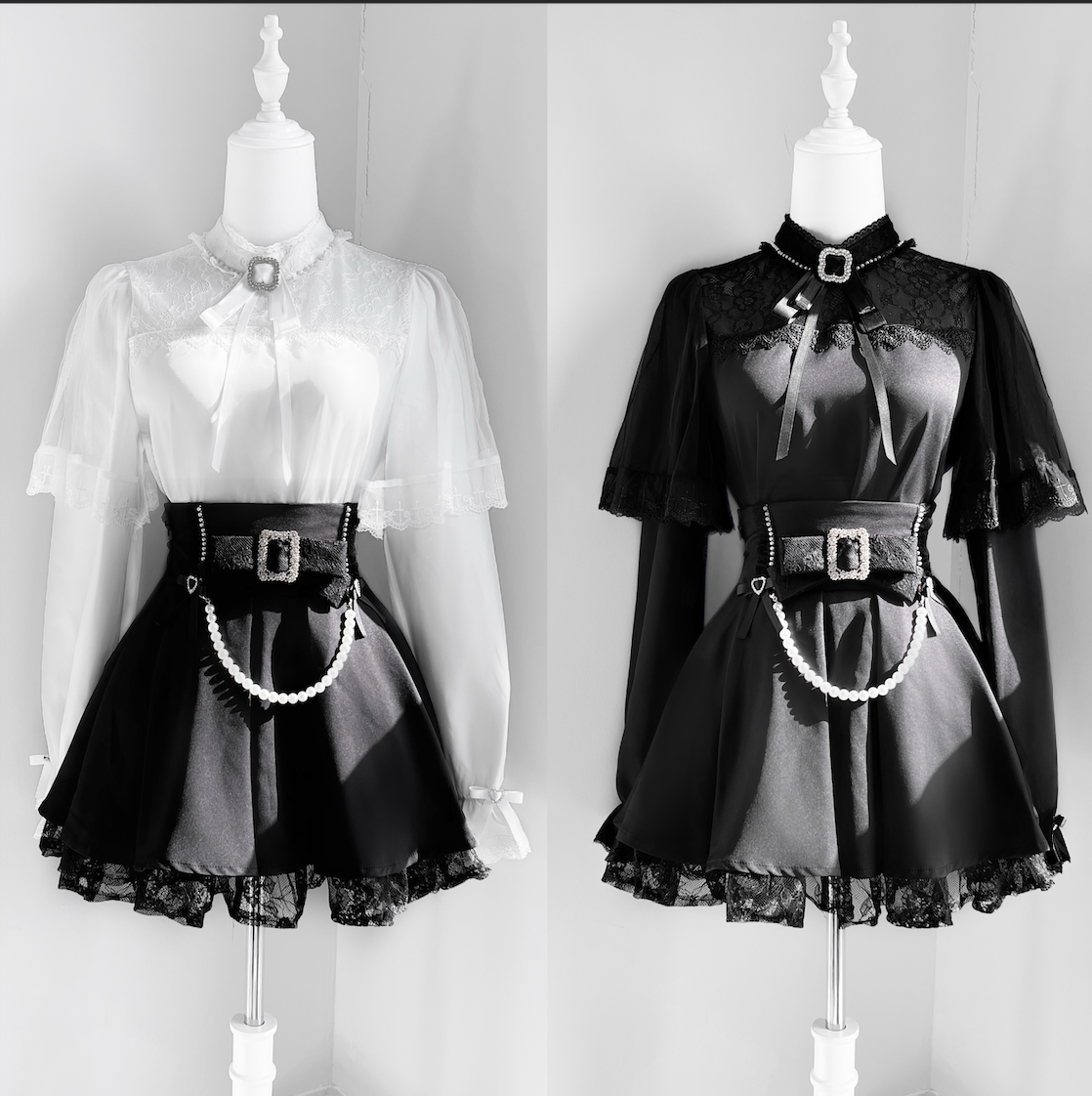 [pre-order] Mine Series Clear Lace Ribbon Top + Pearl Skirt Set
