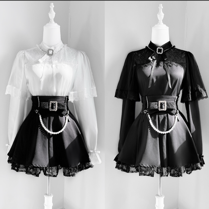 [pre-order] Mine Series Clear Lace Ribbon Top + Pearl Skirt Set