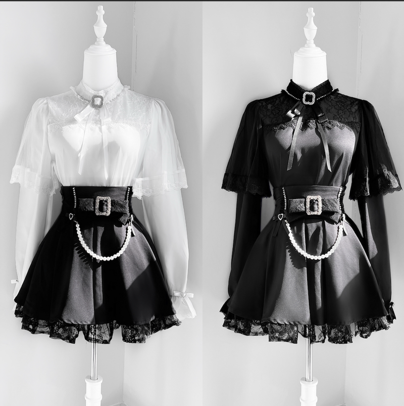 [pre-order] Mine Series Clear Lace Ribbon Top + Pearl Skirt Set