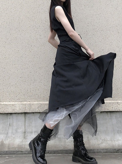 Sleeveless Flare Design Mode Shirt Dress