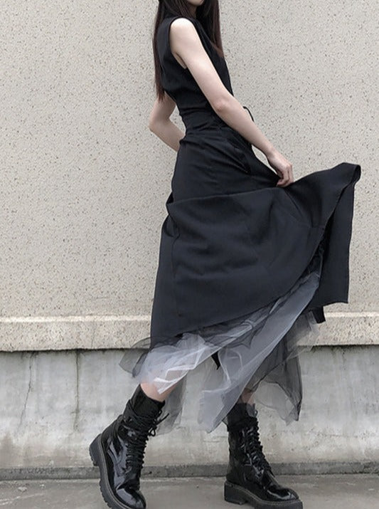 Sleeveless Flare Design Mode Shirt Dress