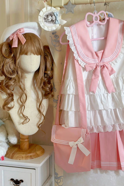 Sailor Ribbon Marine Top + Pleated Layered Skirt