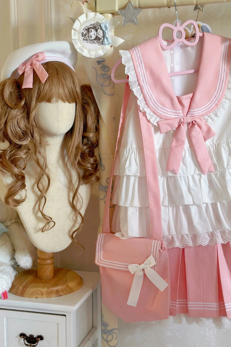 Sailor Ribbon Marine Top + Pleated Layered Skirt