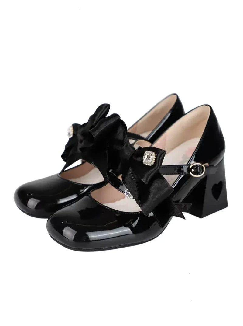 Ribbon Open Heart High Heel Lolita Shoes [jewel Ribbon/normal Ribbon]