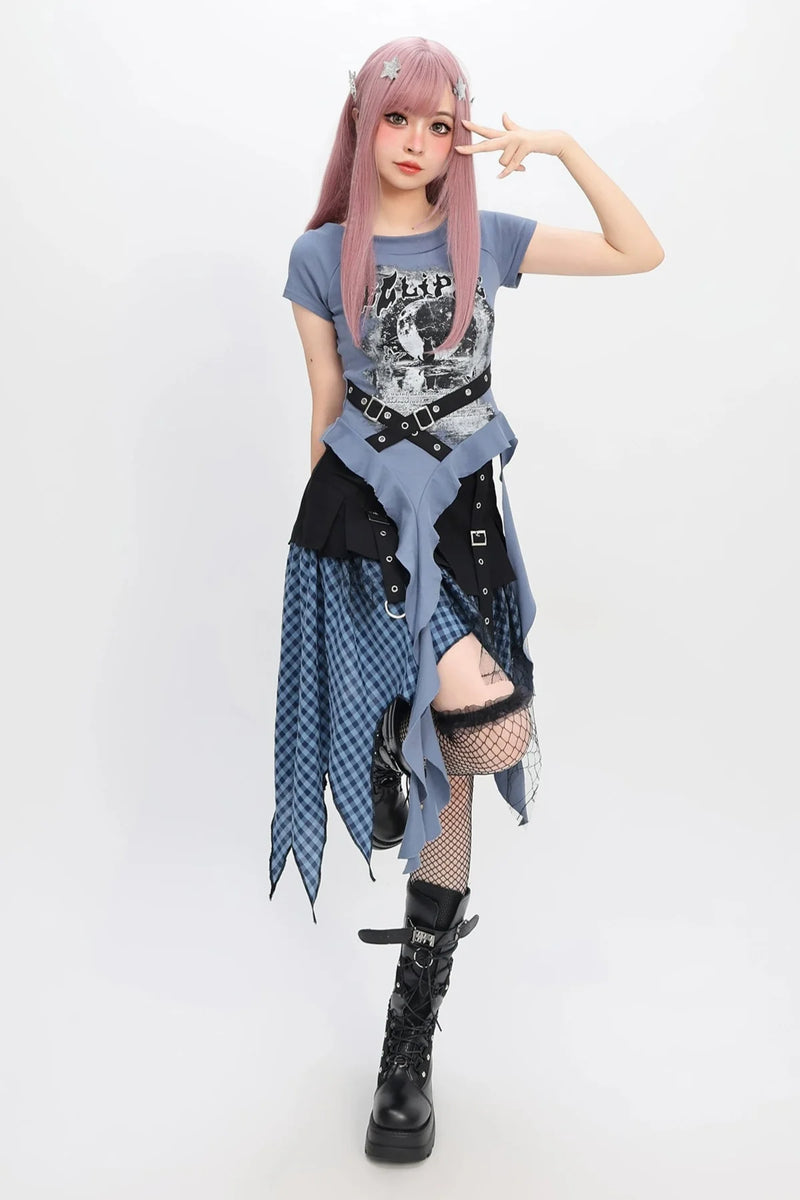 Dark Subculture Top + Plaid Skirt