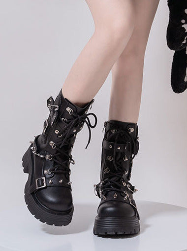 Cool Punk Studs Metal Strap Lolita Boots