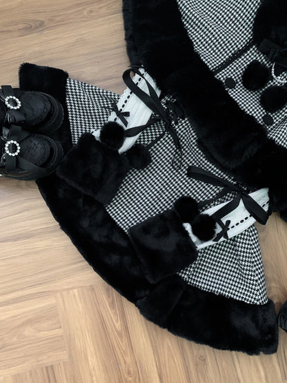 [reservation Deadline February 7th] Retro Check Black Fur Cape + Skirt + Inner Top