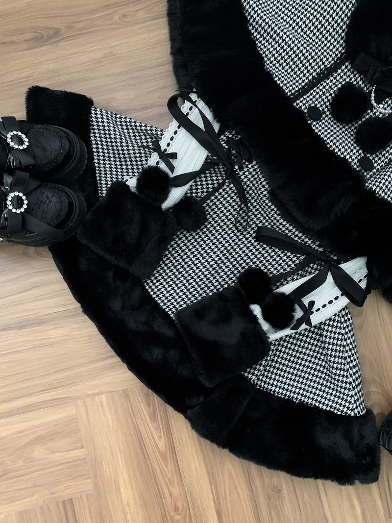 [reservation Deadline February 7th] Retro Check Black Fur Cape + Skirt + Inner Top