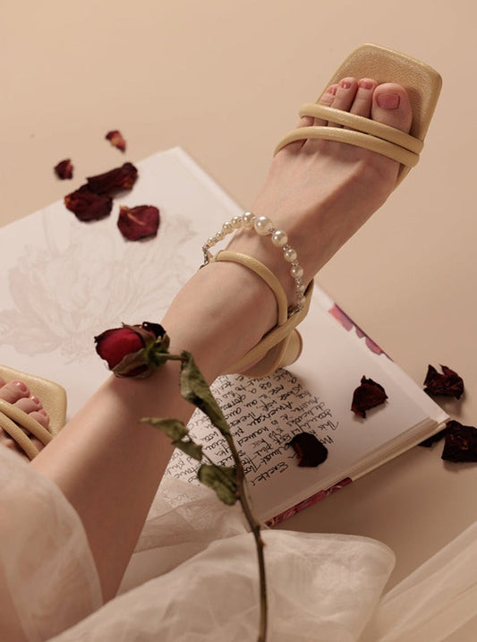 Pearl Chain Strap Square Sandals