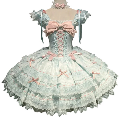 【予約商品】プリンセスリボンレースアップロリータドレス+アクセサリー
