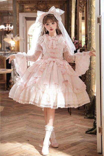 [pre-order] Candy Flavor Flower Lace Tulle Dress + Ribbon Veil