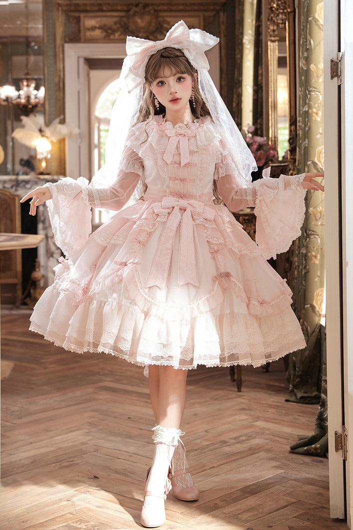 [pre-order] Candy Flavor Flower Lace Tulle Dress + Ribbon Veil