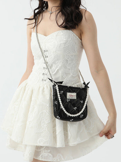 Sweet Fairy Embroidery Pearl Strap Mini Shoulder Bag