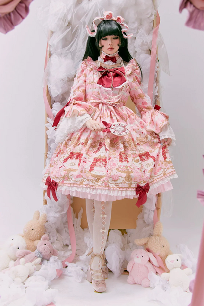 [pre-order Deadline: April 26] Retro Romance Sweet Lolita Ribbon Cake Print Princess Sleeve Dress
