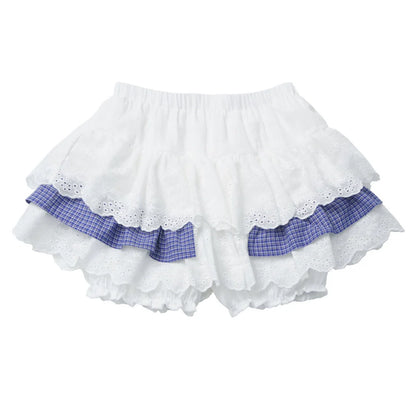 Plaid Tie Blouse Ursus Camisole + Skirt + Short Top