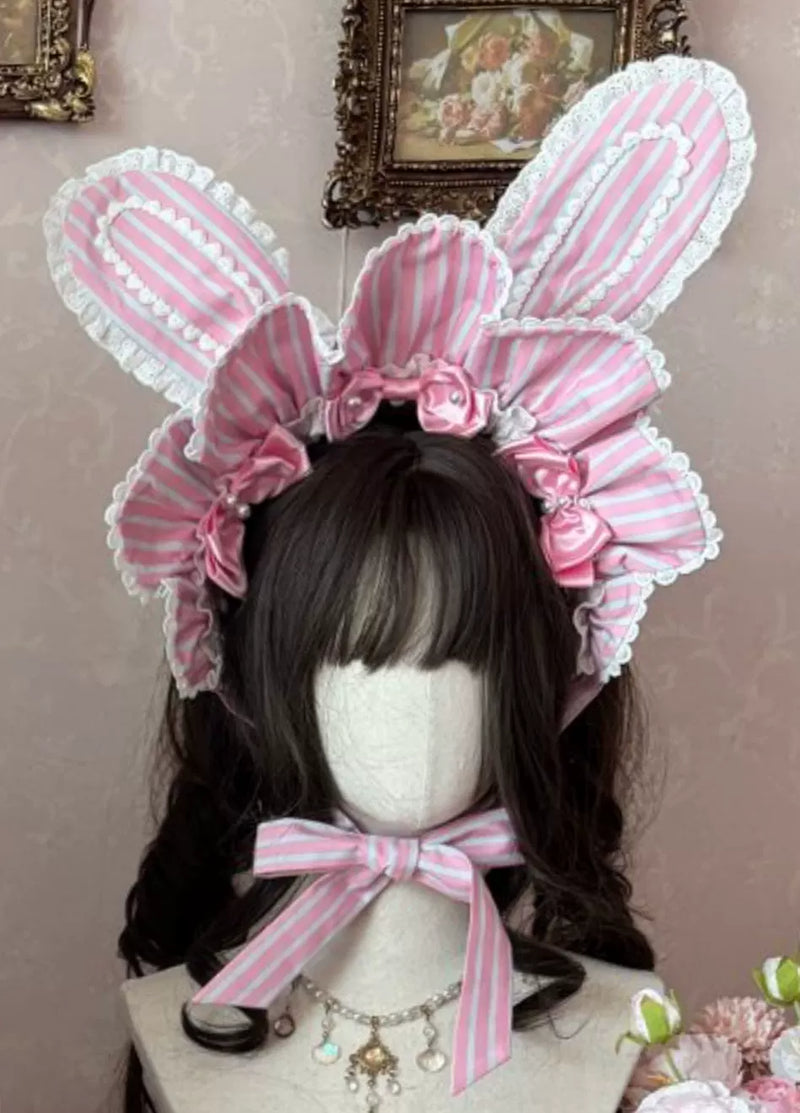 [pre-order Deadline: April 29] Strawberry Rabbit Print Lace Ribbon Sweet Dress + Complete Set