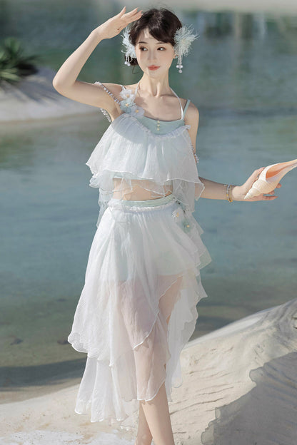 [pre-order Item] Pure White Split Three-piece Swimsuit