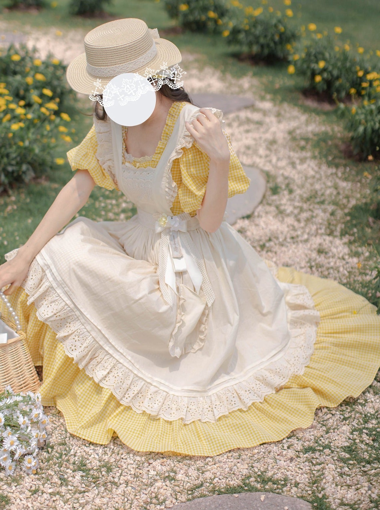 [pre-order] Retro Girly Yellow Dress + Apron + Ribbon