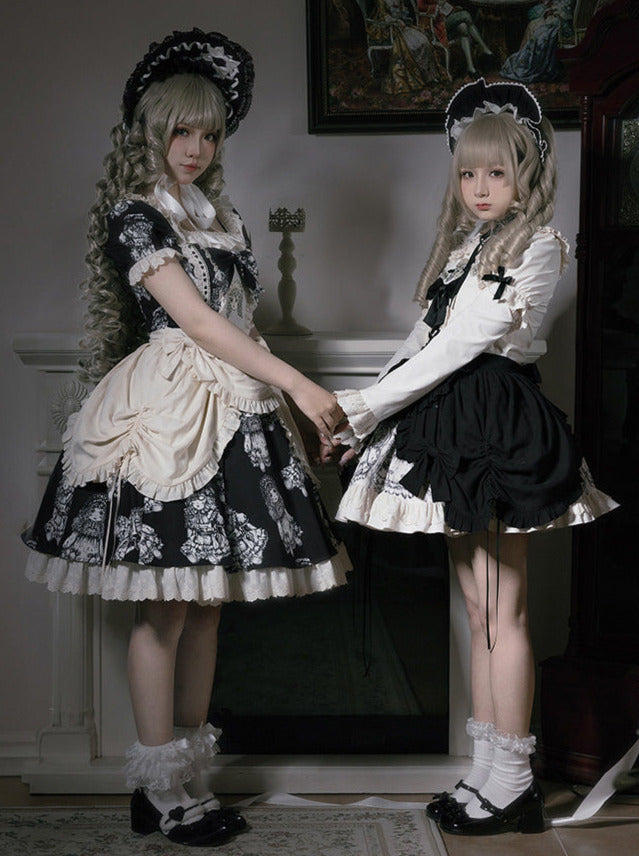 Night of Dolls Print Embroidery Dress Set
