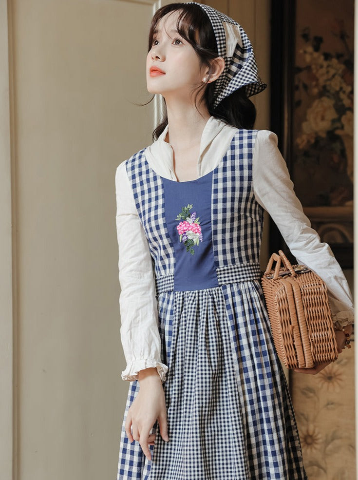 Gingham Plaid Flower Retro Country Dress