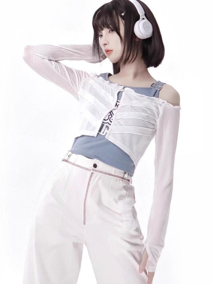 Summer Invasion Sunscreen Skeleton Jacket Blue White Fresh Color Suit