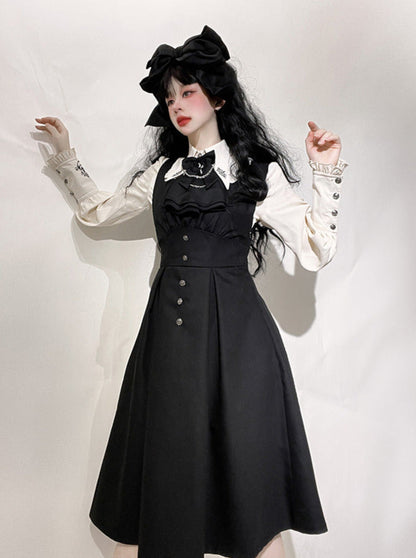 Night Crow Magic Lolita Prince Cape Shirt Suspender Dress Set