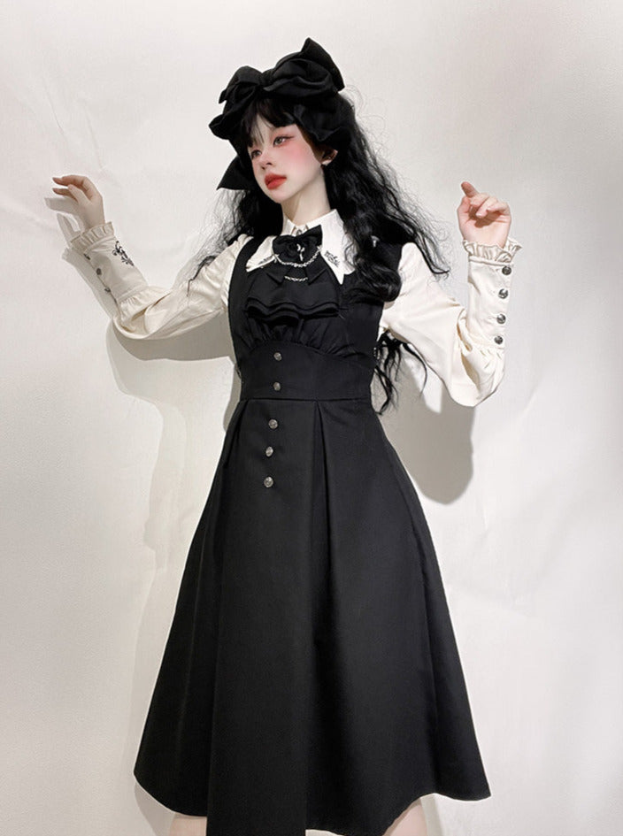Night Crow Magic Lolita Prince Cape Shirt Suspender Dress Set