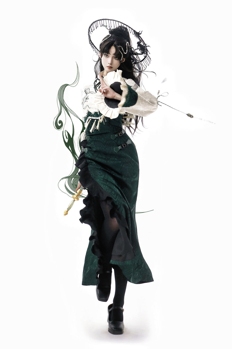 [pre-order] Chinese-style Snake Coat Hoodie Cape Tassel Dress Suit