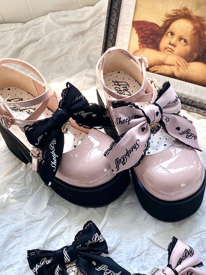 Black Pink Jewel Ribbon Platform Shoes