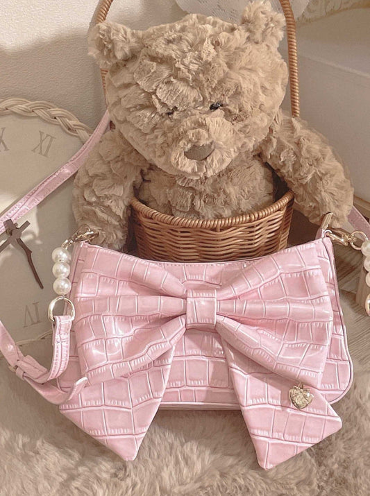 Heart Charm Bow Bag [short & Pearl Long Strap Included]