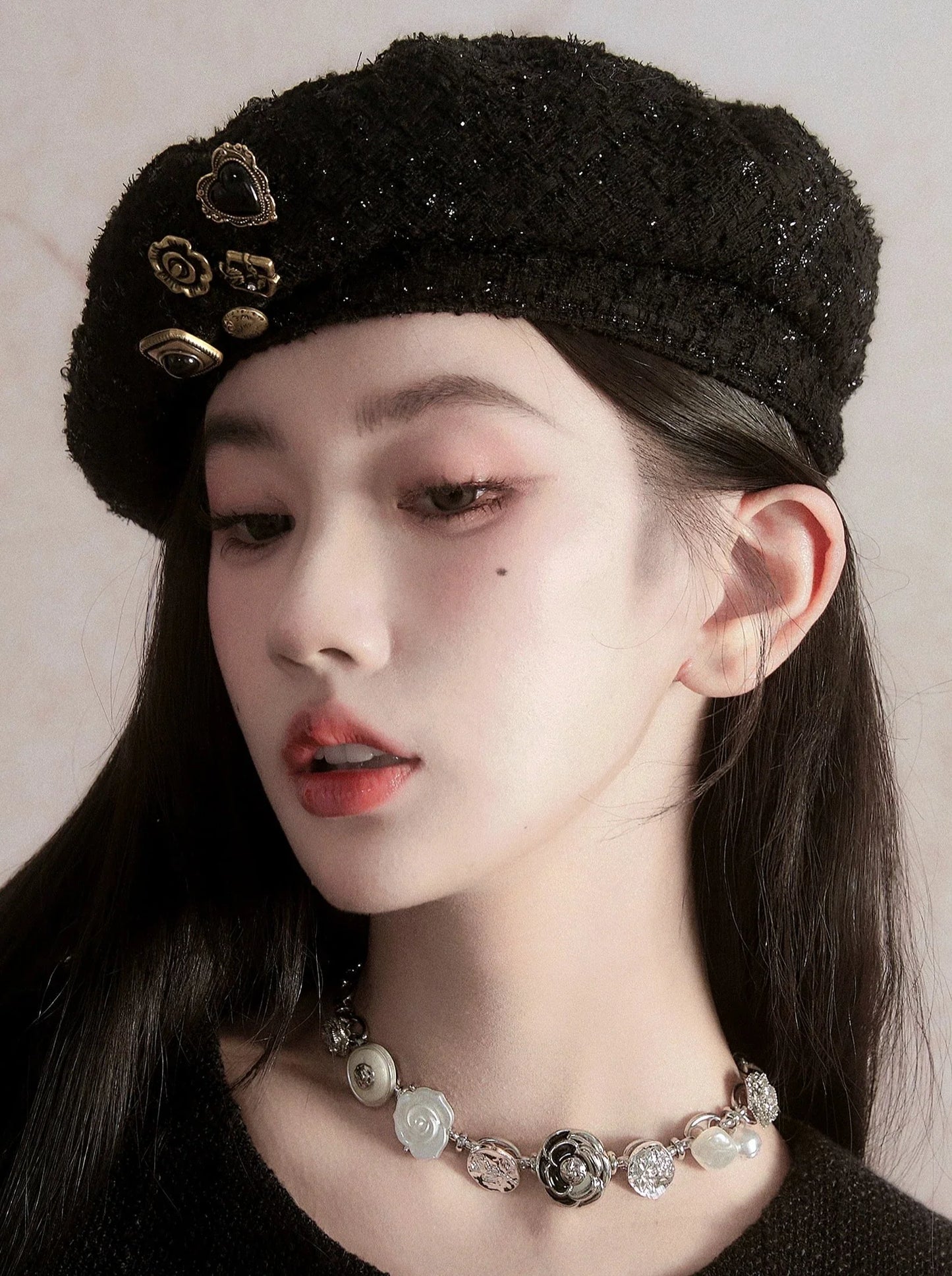 Antique Button Tweed Beret