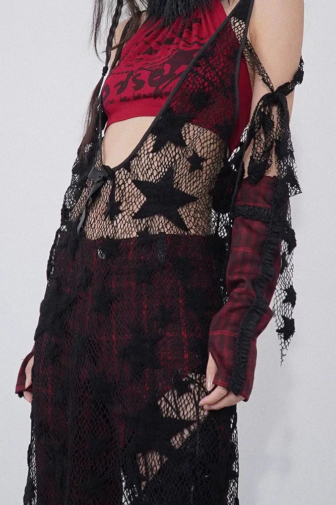 Sheer Star Mesh Asymmetrical Top