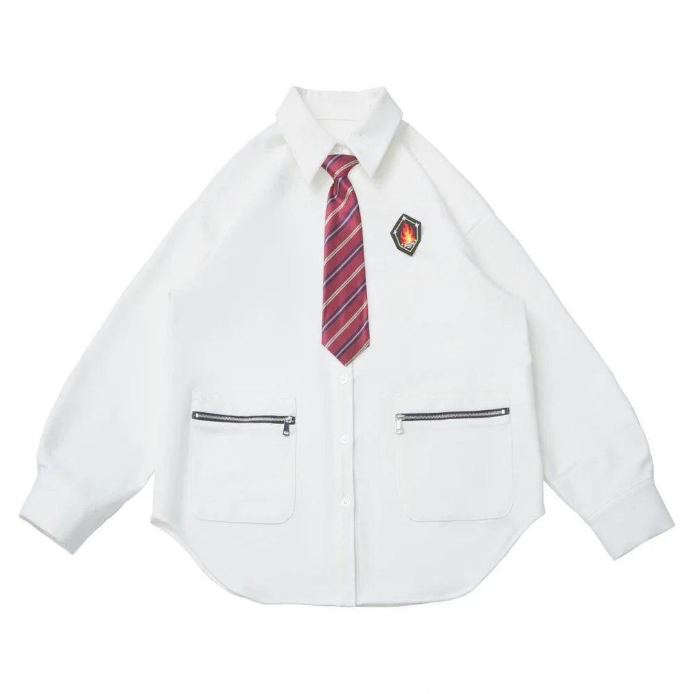 College Knit Vest + Shirt + Long Skirt + Pants + Tie