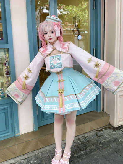 [pre-order] Little Jiangshi Pink Lolita Sweet Dress + Jacket + Hat + Ribbon