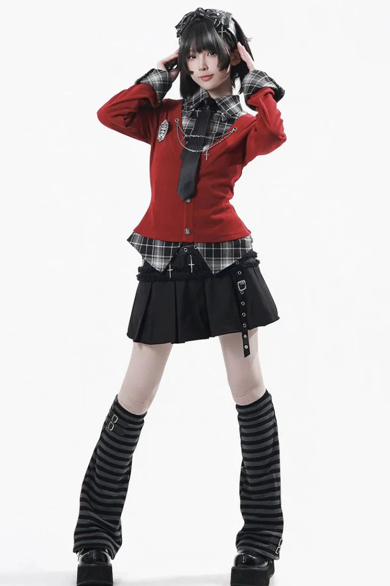Checkered Top + Skirt + Tie