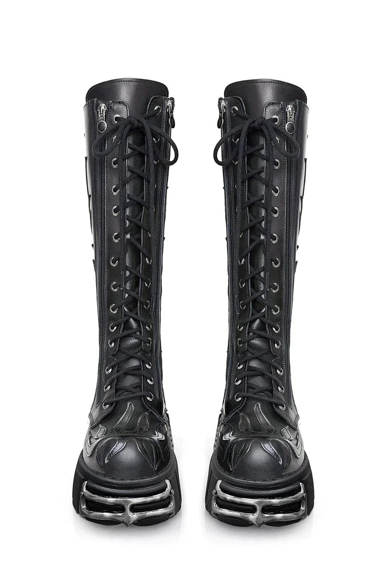 Dark Lace-up Slim Long Boots