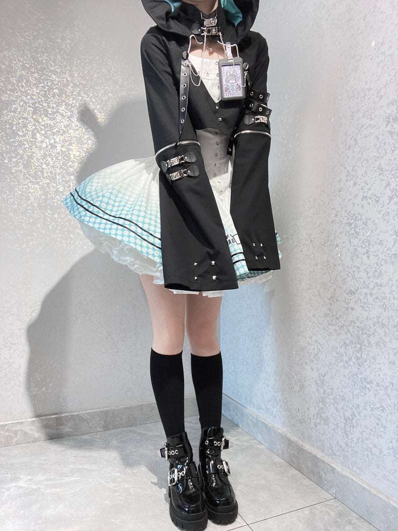 [pre-order] Daily Gothic Retro Punk Style Hooded Jacket + Pleated Jumper Skirt