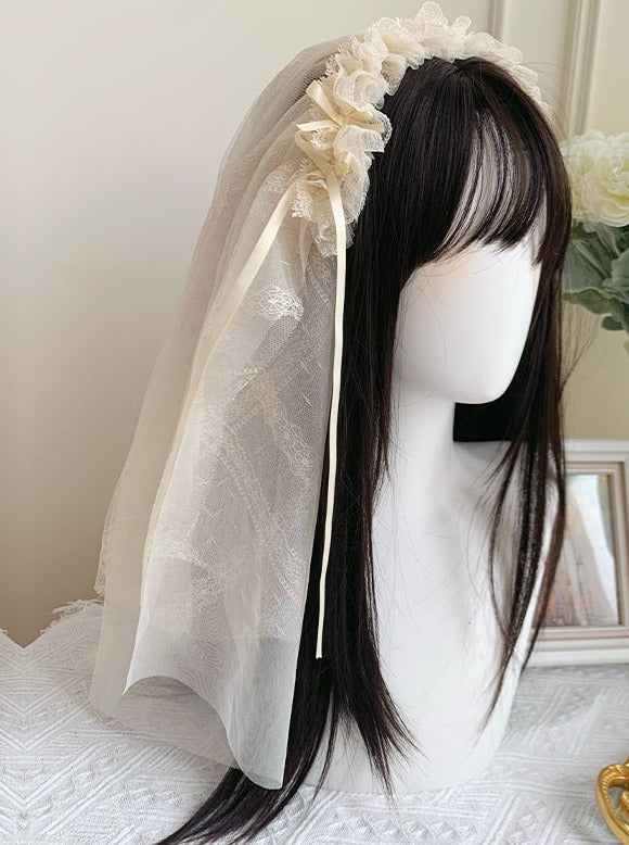 [pre-order] Pure White Girly Lolita Dress + Cardigan + Inner Top + Veil + Sleeves