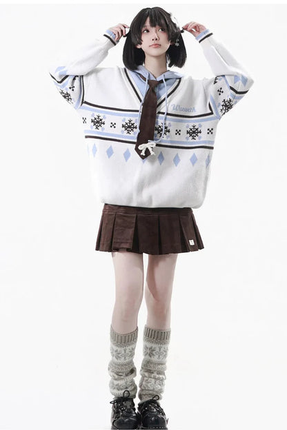 Fair Isle Hooded Top + Skirt + Tie